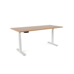 Mesa rocada regulable en altura electricamente hasta 129 cm estructura de acero tablero 180 cm color roble