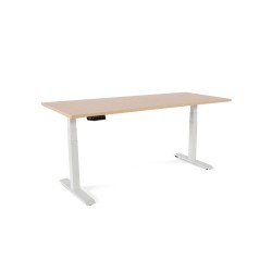 Mesa rocada regulable en altura electricamente hasta 129 cm estructura de acero tablero 180 cm color haya