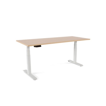 Mesa rocada regulable en altura electricamente hasta 129 cm estructura de acero tablero 180 cm color haya