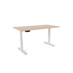 Mesa rocada regulable en altura electricamente hasta 129 cm estructura de acero tablero 160 cm color haya