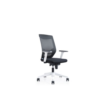 Silla rocada de oficina con brazos regulables y respaldo malla negro tapizada en tela ignifuga negro color blanco