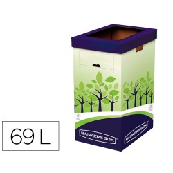 Contenedor papelera reciclaje fellowes carton doble 100% reciclado montaje manual entrada superior 69 litros
