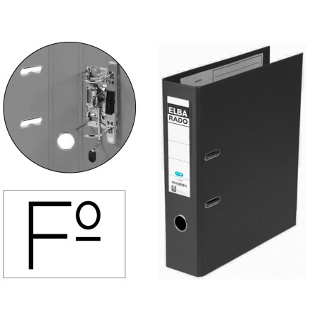 Archivador de palanca elba chic carton forrado pvc con rado folio lomo de 80 mm negro