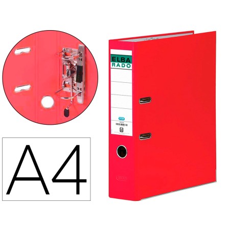 Archivador de palanca elba chic carton forrado pvc con rado din a4 lomo de 80 mm rojo