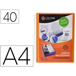 Carpeta carchivo archivex polipropileno canguro naranja escaparate con espiral 40 fundas cierre gomas din a4