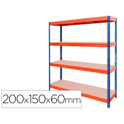 Estanteria metalica ar stabil xl 200x150x60 cm 4 estantes 500 kg por estante bandeja de madera sin tornillos color