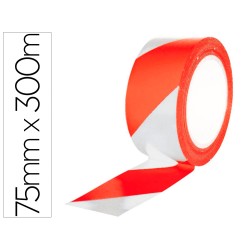Cinta de señalizacion q-connect no adhesiva rojo y blanco 300 m x 75 mm