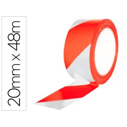Cinta adhesiva q-connect de seguridad rojo y blanco 20 m x 48 mm
