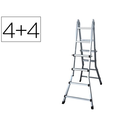 Escalera telescopica aluminio de 4+4 peldaños con tapa finalpvc antideslizante en131-4