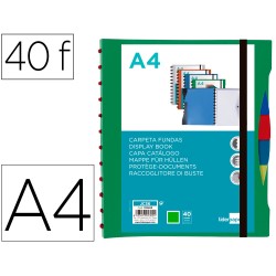 Carpeta liderpapel a4 con 40 fundas intercambiables 5 sep sobre y gomilla portada y lomo personalizable verde