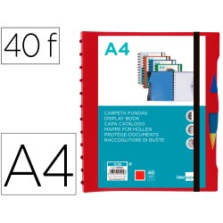 Carpeta liderpapel a4 con 40 fundas intercambiables 5 sep sobre y gomilla portada y lomo personalizable rojo