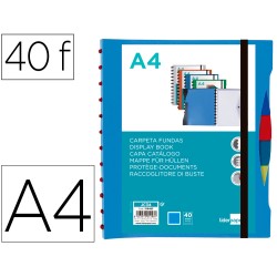 Carpeta liderpapel a4 con 40 fundas intercambiables 5 sep sobre y gomilla portada y lomo personalizable azul