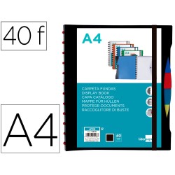 Carpeta liderpapel a4 con 40 fundas intercambiables 5 sep sobre y gomilla portada y lomo personalizable negro
