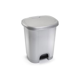 Papelera contenedor plasticforte plastico con tapadera y pedal 27 litros color plata 380x320x450 mm