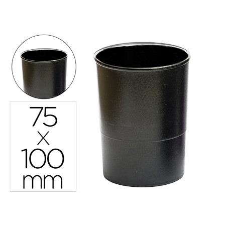 Cubilete portalapices q-connect negro opaco plastico 100% reciclado redondo diametro 75 mm alto 100 mm