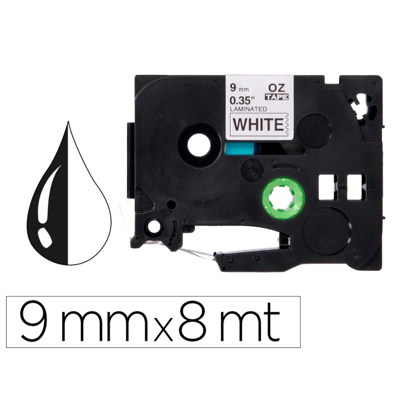 Cinta q-connect tze-221 blanco-negro 9mm longitud 8 m