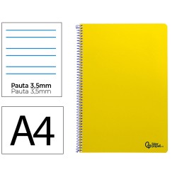 Cuaderno espiral liderpapel a4 smart tapa blanda 80h 75gr pauta 3,5mm con margen color amarillo