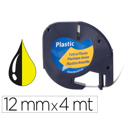 Cinta q-connect 12 mm x 4 m negro-hiperamarillo para maquina letratag