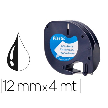Cinta q-connect 12 mm x 4 m negro-blanco perla para maquina letratag