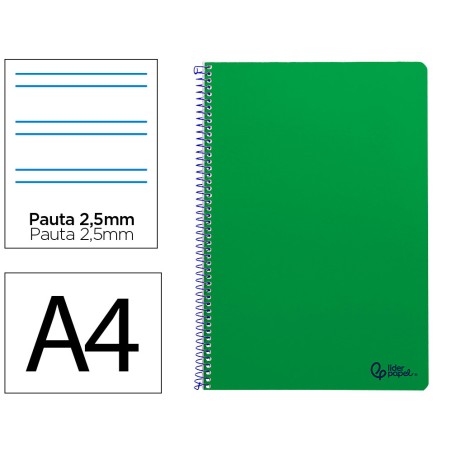 Cuaderno espiral liderpapel a4 smart tapa blanda 80h 75gr pauta 2,5mm con margen color verde