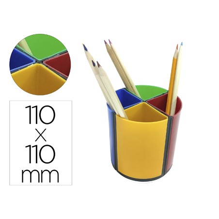 Cubilete portalapices q-connect 4 colores opacos plastico giratorio diametro 110 mm alto 110 mm