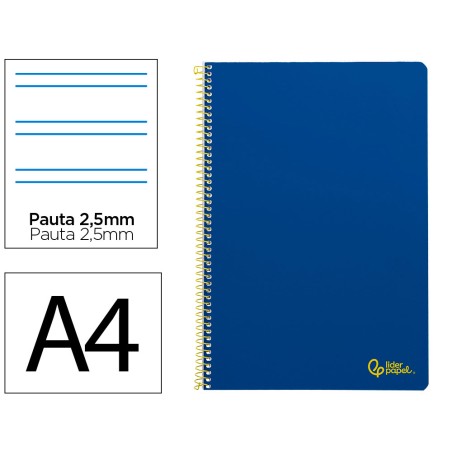 Cuaderno espiral liderpapel a4 smart tapa blanda 80h 75gr pauta 2,5mm con margen color azul oscuro