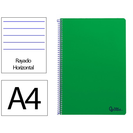 Cuaderno espiral liderpapel a4 smart tapa blanda 80h 75gr rayado horizontal con margen color verde