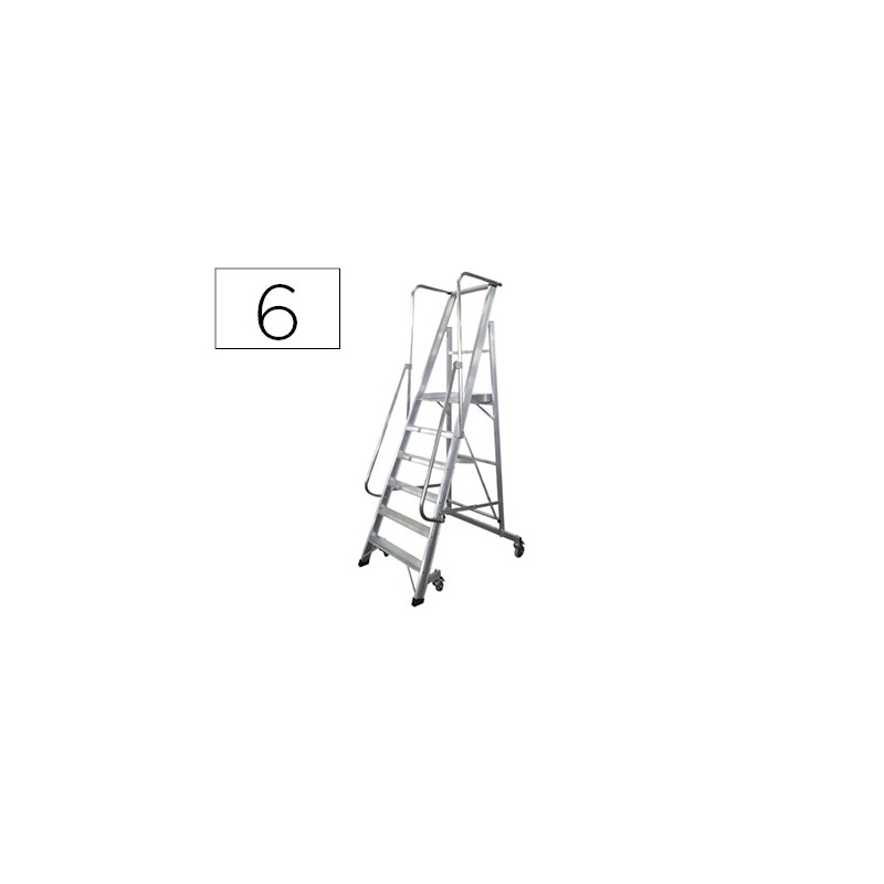Escalera movil ktl de aluminio con plataforma y guardacuerpos plegable 6 peldaños serie 2xl-s