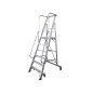 Escalera movil ktl de aluminio con plataforma y guardacuerpos plegable 6 peldaños serie 2xl-s