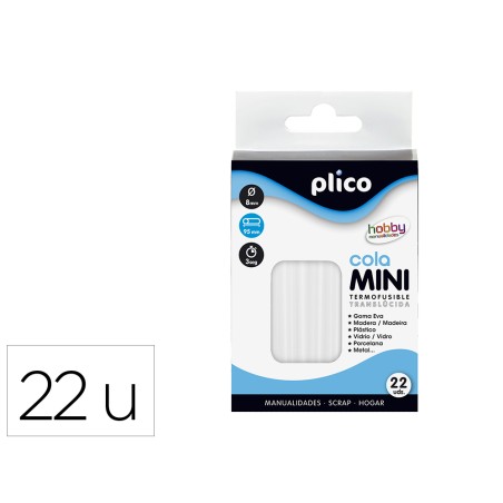 Barra termofusible plico mini translucida 8 mm de diametro x 95 mm de alto blister de 22 unidades