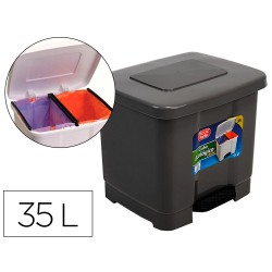 Papelera contenedor plasticforte plastico con pedal 2 compartimentos 35 litros gris oscuro