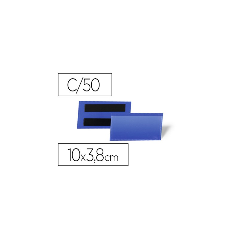 Funda durable magnetica 100x38 mm plastico azul ventana transparente pack de 50 unidades