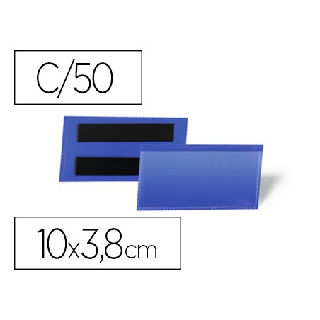 Funda durable magnetica 100x38 mm plastico azul ventana transparente pack de 50 unidades