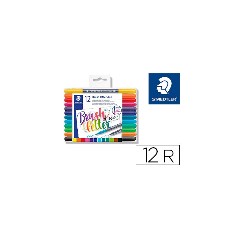 Rotulador staedtler 3004 doble punta para lettering estuche de 12 unidades colores surtidos