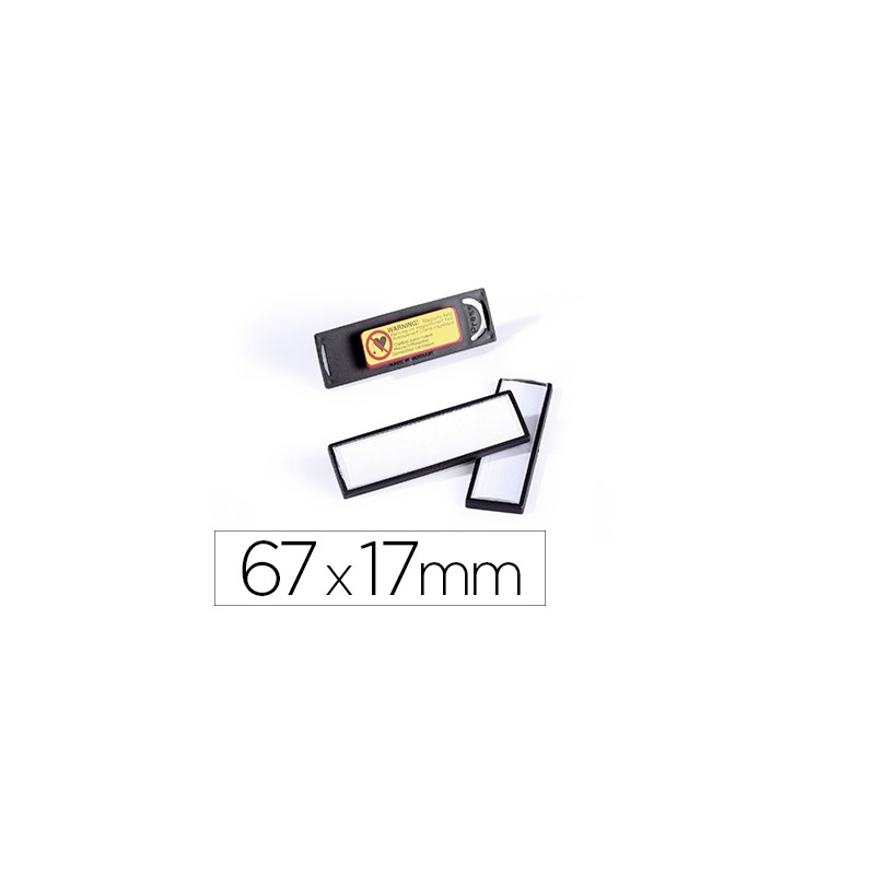 25 Unidades - Identificador portanombre clip card durable pvc con iman y efecto lupa color negro 67x17 mm