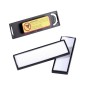 25 Unidades - Identificador portanombre clip card durable pvc con iman y efecto lupa color negro 67x17 mm