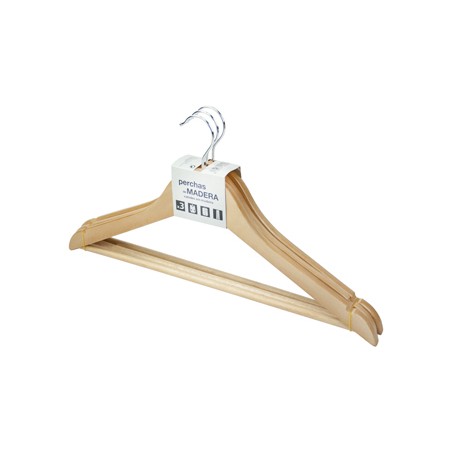 Percha kerkom madera natural barnizada pack de 3 unidades
