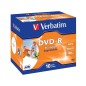 Dvd-r verbatim imprimible capacidad 4.7gb velocidad 16x 120 min pack de 10 unidades