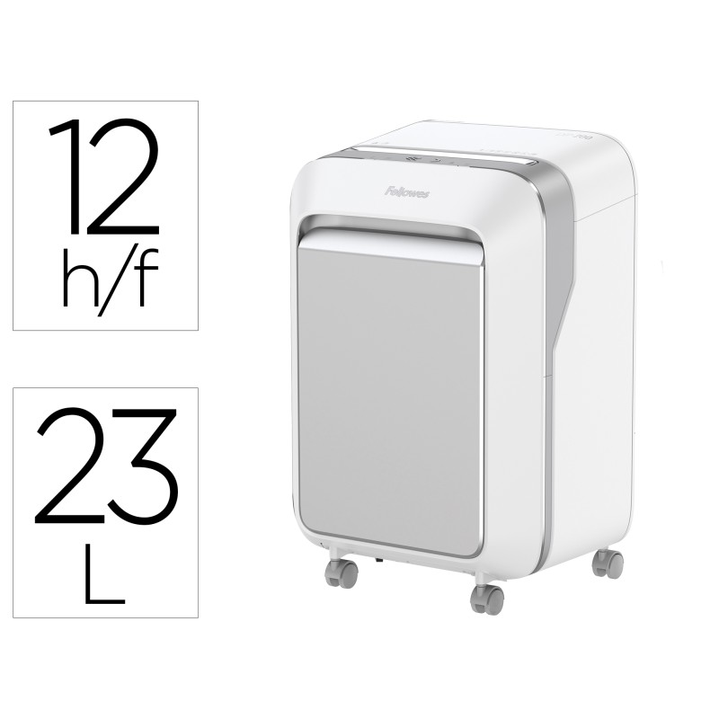 Destructora de documentos fellowes lx211 capacidad de 15 hojas seguridad p5 blanca papelera 23 l grapas