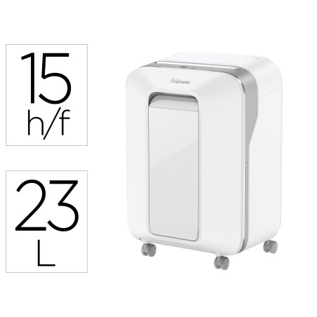 Destructora de documentos fellowes lx201 capacidad de 12 h seguridad p5 clips grapas y tarjetas 23l blanca