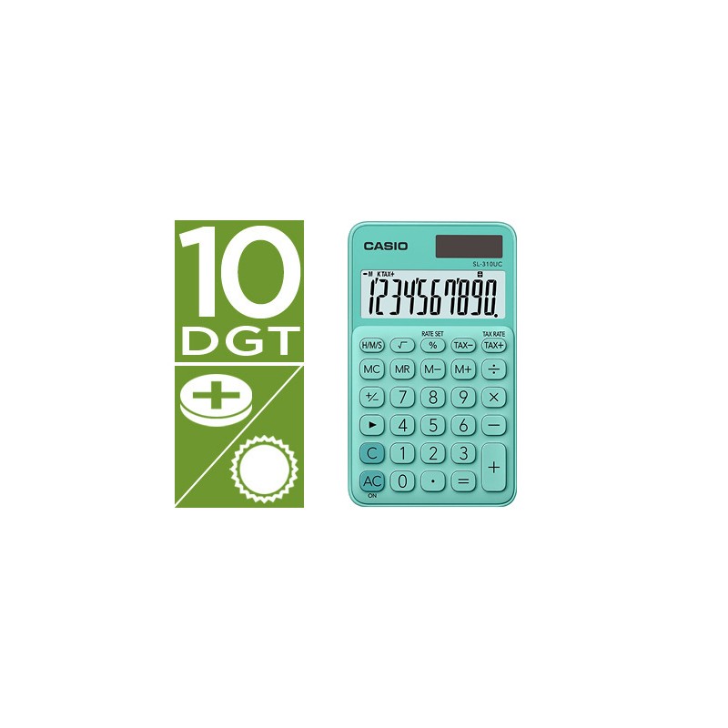 Calculadora casio sl-310uc-gn bolsillo 10 digitos tax +/- tecla color verde