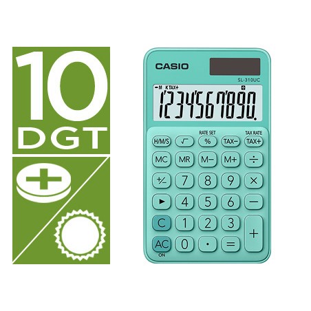 Calculadora casio sl-310uc-gn bolsillo 10 digitos tax +/- tecla color verde