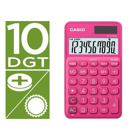 Calculadora casio sl-310uc-rd bolsillo 10 digitos tax +/- tecla color fucsia