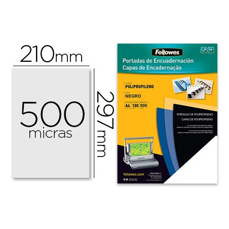 Tapa de encuadernacion fellowes din a4 polipropileno negro 500 micras pack de 100 unidades