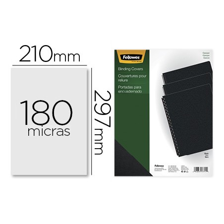 Tapa de encuadernacion fellowes din a4 pvc opaco negro 180 micras pack de 100 unidades
