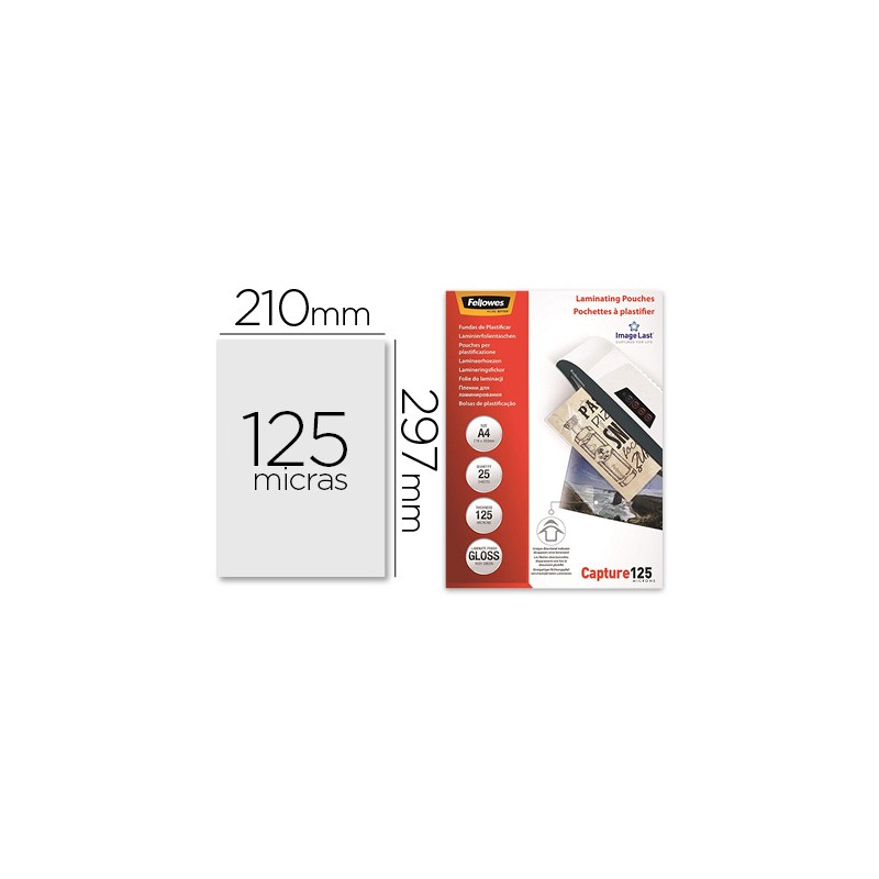 Bolsa de plastificar fellowes brillo din a4 125 mc pack de 25 unidades