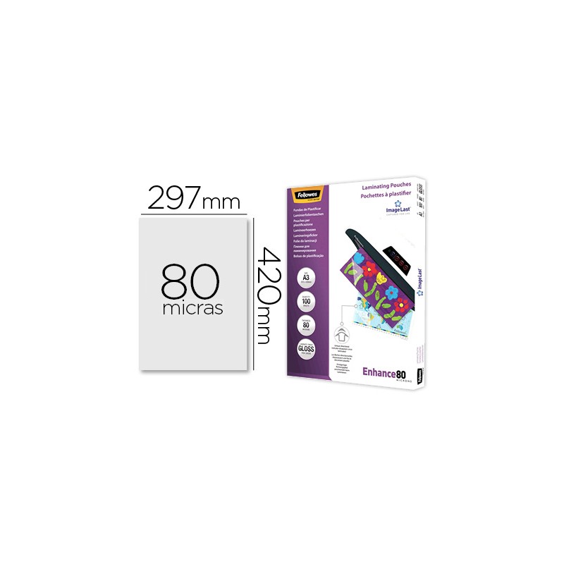 Bolsa de plastificar fellowes brillo din a3 80 mc pack 100 unidades