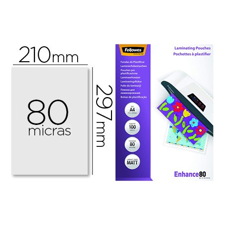 Bolsa de plastificar fellowes mate din a4 80 mc pack 100 unidades