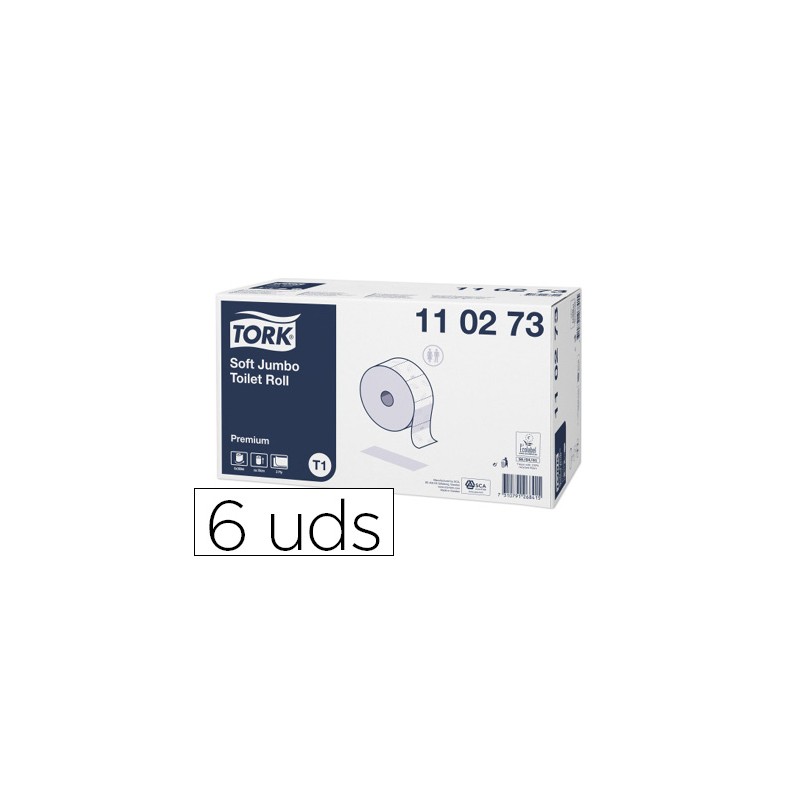 Papel higienico tork jumbo suave 2 capas 360 m para dispensador t1 paquete de 6 rollos