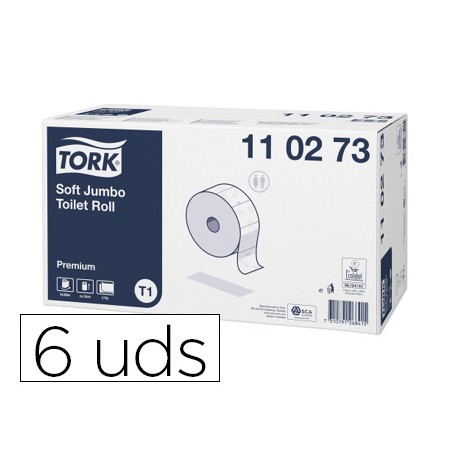 Papel higienico tork jumbo suave 2 capas 360 m para dispensador t1 paquete de 6 rollos